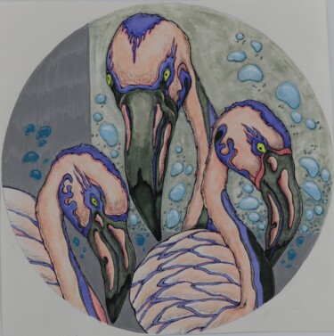 Drawing titled "Flamingo (silver 2)" by Oxana Kondratenko, Original Artwork, Marker