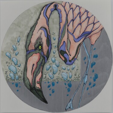 Рисунок под названием "Flamingo (silver 3)" - Oxana Kondratenko, Подлинное произведение искусства, Маркер