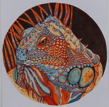 Drawing titled "Iguana 2" by Oxana Kondratenko, Original Artwork, Marker