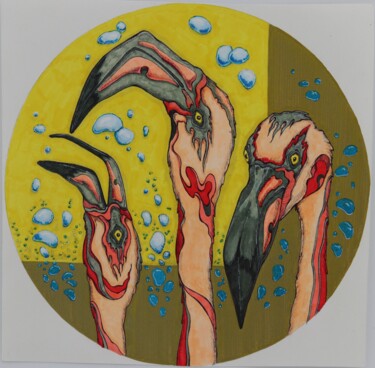 Рисунок под названием "Flamingo (yellow 1)" - Oxana Kondratenko, Подлинное произведение искусства, Маркер