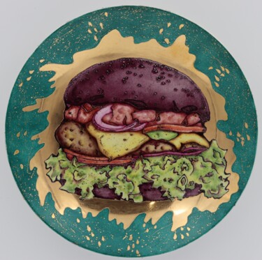 Sculpture titled "Burger (green)" by Oxana Kondratenko, Original Artwork, Ceramics