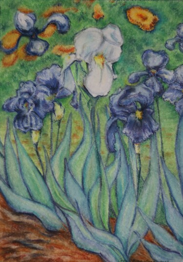 Disegno intitolato "Irises 1" da Oxana Kondratenko, Opera d'arte originale, Pastello