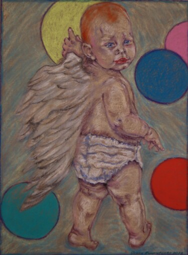 Desenho intitulada "2 not a baby" por Oxana Kondratenko, Obras de arte originais, Pastel