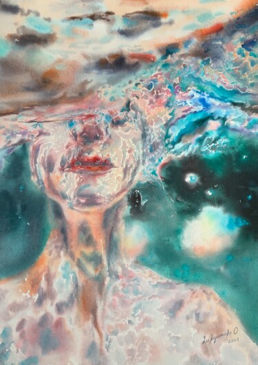 Pintura intitulada "Underwater #1" por Oxana Luky, Obras de arte originais, Aquarela