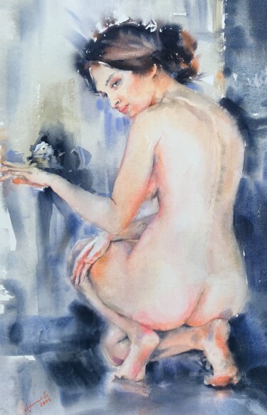 Painting titled "“Naked silence #2”" by Oxana Luky, Original Artwork, Watercolor