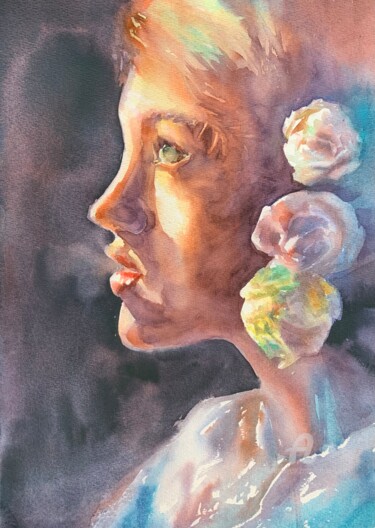 Painting titled "Portrait of a girl…" by Oxana Luky, Original Artwork, Watercolor