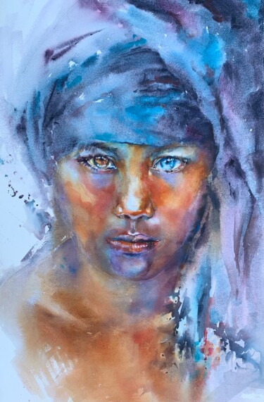 绘画 标题为“Portrait of an indo…” 由Oxana Luky, 原创艺术品, 水彩