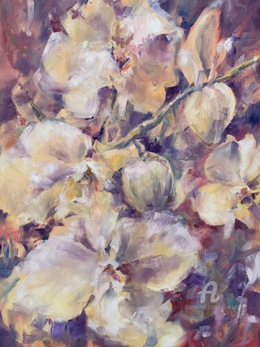 Painting titled "Orchids" by Oxana Luky, Original Artwork, Oil