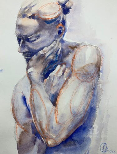 Drawing titled "“Naked silence “ #8" by Oxana Luky, Original Artwork, Watercolor