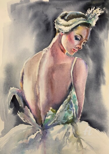 Pintura intitulada "Ballerina#15" por Oxana Luky, Obras de arte originais, Aquarela