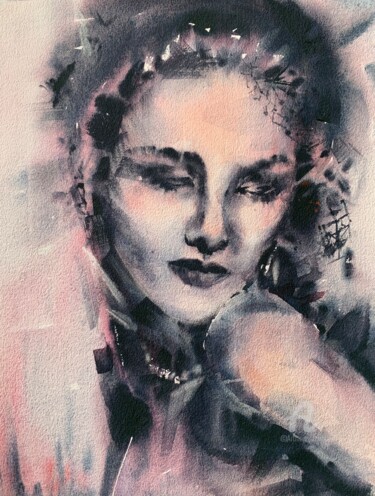 Картина под названием "“Black & white cine…" - Oxana Luky, Подлинное произведение искусства, Акварель