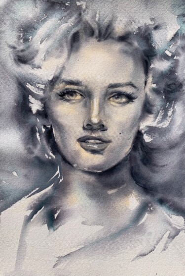 Painting titled "“Marilyn in monochr…" by Oxana Luky, Original Artwork, Watercolor