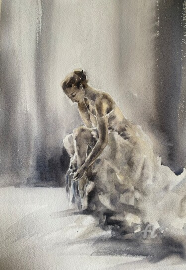Painting titled "Ballerina #23" by Oxana Luky, Original Artwork, Watercolor
