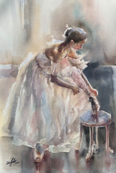 Картина под названием "Ballerina. Before t…" - Oxana Luky, Подлинное произведение искусства, Акварель