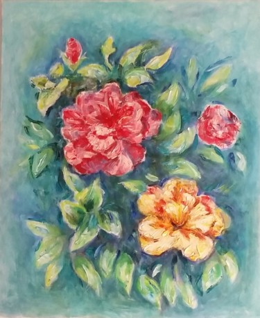 Peinture intitulée "Ibiscus flowers" par Oxana Sakharzeva, Œuvre d'art originale, Huile