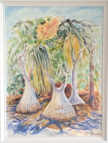 Pittura intitolato "Exotic plants in Ca…" da Oxana Sakharzeva, Opera d'arte originale, Olio
