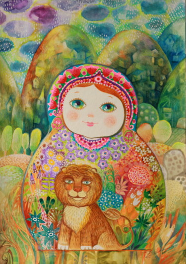 Painting titled "La poupée russe au…" by Oxana Zaika, Original Artwork, Watercolor