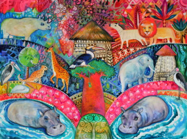 「Happy Africa」というタイトルの絵画 Oxana Zaikaによって, オリジナルのアートワーク, 水彩画