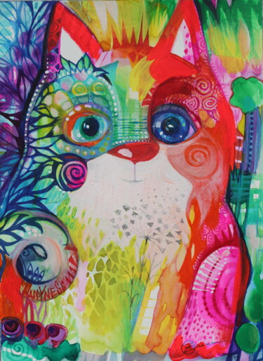 Картина под названием "chat coloré" - Oxana Zaika, Подлинное произведение искусства, Акварель