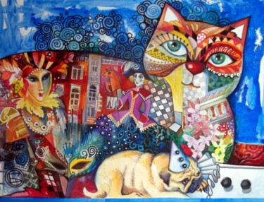 Peinture intitulée "Chat fantasmagorique" par Oxana Zaika, Œuvre d'art originale, Huile