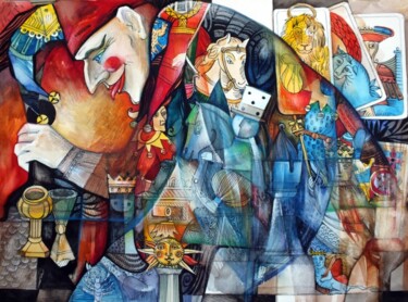 Peinture intitulée "Jeu du Joker" par Oxana Zaika, Œuvre d'art originale, Aquarelle