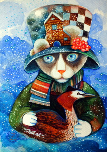 Painting titled "Hiver" by Oxana Zaika, Original Artwork, Watercolor