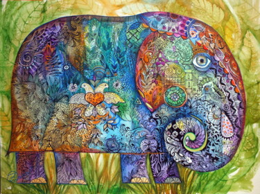 Peinture intitulée "Eléphant" par Oxana Zaika, Œuvre d'art originale, Huile