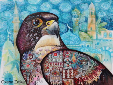 Картина под названием "Falcon" - Oxana Zaika, Подлинное произведение искусства, Чернила