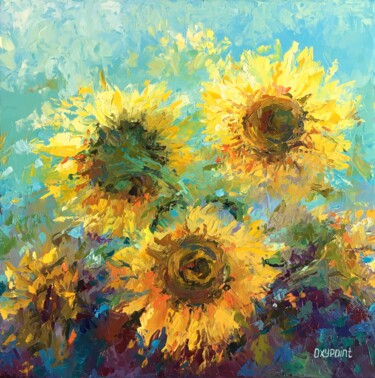 Картина под названием ""The flower suns"" - Oxypoint, Подлинное произведение искусства, Масло Установлен на Деревянная рама…