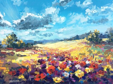 Картина под названием ""River of flowers"" - Oxypoint, Подлинное произведение искусства, Масло