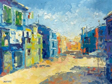 Pittura intitolato ""The colorful stree…" da Oxypoint, Opera d'arte originale, Olio Montato su Cartone