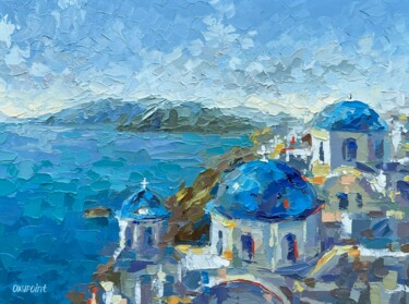 Painting titled ""Santorini"" by Oxypoint, Original Artwork, Oil Mounted on Cardboard