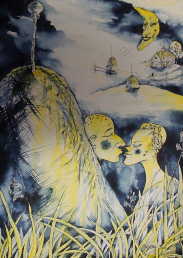 Peinture intitulée "One magical night" par Iryna Tatur, Œuvre d'art originale, Aquarelle