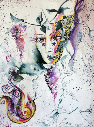 Peinture intitulée "Lilac" par Iryna Tatur, Œuvre d'art originale, Encre