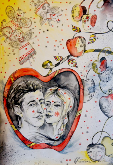 Pintura intitulada "Two halves of Love" por Iryna Tatur, Obras de arte originais, Tinta
