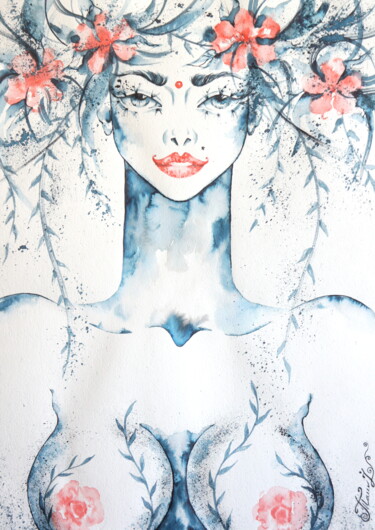 Painting titled "Lila" by Iryna Tatur, Original Artwork, Ink