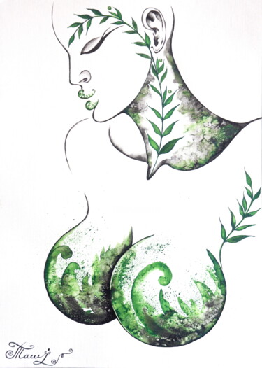 Картина под названием "Tree Birth" - Iryna Tatur, Подлинное произведение искусства, Чернила