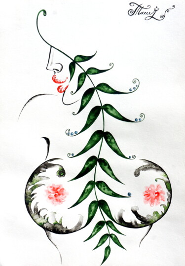 Картина под названием "The fragrance of th…" - Iryna Tatur, Подлинное произведение искусства, Чернила
