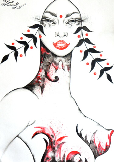 Painting titled "Shinella" by Iryna Tatur, Original Artwork, Ink