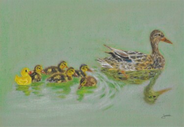 Zeichnungen mit dem Titel "Duck duck duck" von P. Le Sommer, Original-Kunstwerk, Pastell