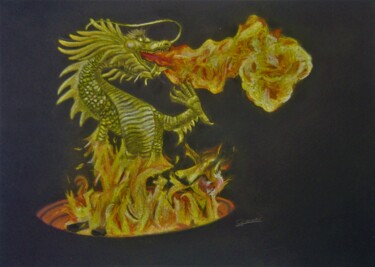 Drawing titled "Bursting out" by P. Le Sommer, Original Artwork, Pastel