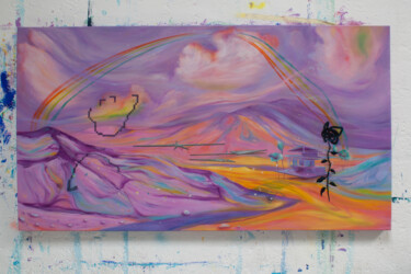 Painting titled "Unhappy Rainbow" by Pablo Álvarez Cuesta, Original Artwork, Oil Mounted on Wood Stretcher frame