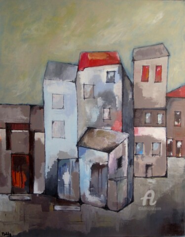 Painting titled "centre ville" by Paddy, Original Artwork, Acrylic