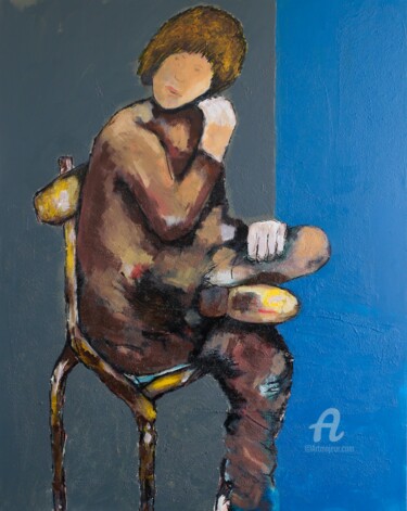 Peinture intitulée "la penseuse" par Paddy, Œuvre d'art originale, Acrylique Monté sur Châssis en bois