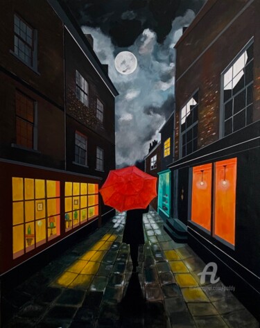 Malerei mit dem Titel "Le parapluie Rouge" von Paddy, Original-Kunstwerk, Acryl Auf Keilrahmen aus Holz montiert