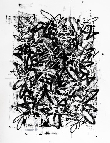 Peinture intitulée "Feuille de Piaf #40" par Paf Le Piaf, Œuvre d'art originale, Encre