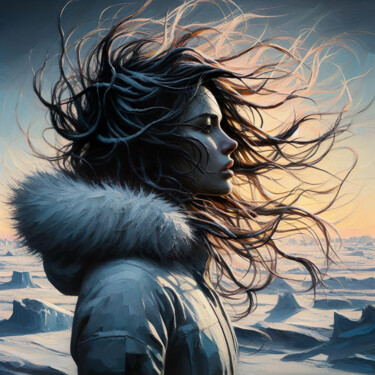 Arts numériques intitulée "Cheveux au vent" par Paintartpaint, Œuvre d'art originale, Peinture numérique