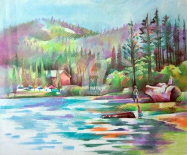 Drawing titled "Hume Lake" by Filip Mihail, Original Artwork, Pastel