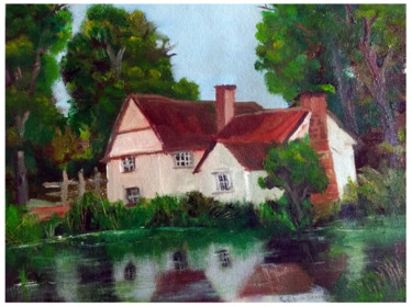 Malerei mit dem Titel "Pond House_2" von Prashanth Paladugu, Original-Kunstwerk, Öl