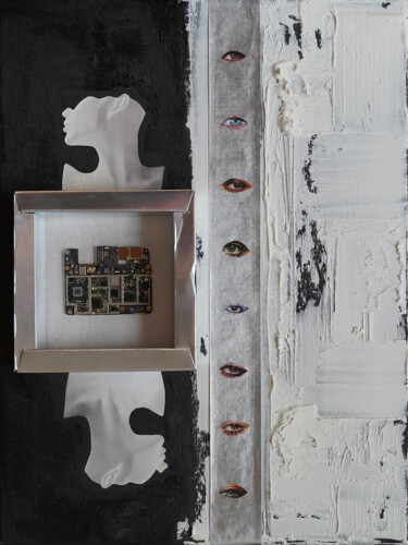 Collages intitulée "«Conveyor» eyes bla…" par Palirina, Œuvre d'art originale, Collages Monté sur Châssis en bois